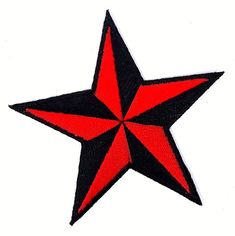 a red and black star on a white background