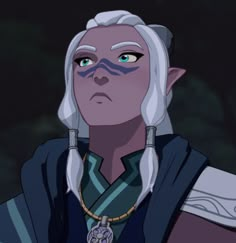 an animated character with white hair and blue eyes