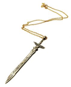 Sword of the Ancients Sword Necklace in Sterling Silver or Bronze Medieval Gold Jewelry For Fantasy Events, Gold Medieval Jewelry For Themed Events, Gold Metal Jewelry For Fantasy Events, The Legend Of King Arthur, L Necklace, Dark Rings, Arthurian Legend, Dark Modern, Viking Wedding