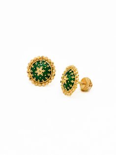 These 22ct Gold Minakari Stud Earrings are not only stunning, but also lightweight at just 4.56 grams. A perfect way to add a touch of elegance and playfulness to any outfit. Purity: 22ct gold Length : 1.4 cm Secure with back screw Gold Earrings, Stud Earrings, Gold