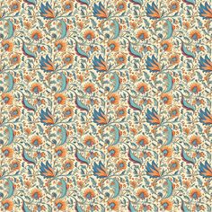 an orange, blue and green floral pattern