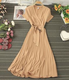 Stylish v neck short dress womens dressFabric: blendedColor: A, B, C, D, E, F, G, HSize(cm): free sizelength 111 bust 104 waist 82 Elegant Brown V-neck Dress For Spring, Brown V-neck Midi Dress, Brown V-neck Mini Dress For Spring, Summer Pleated V-neck Dress With Short Sleeves, Brown V-neck Dress, Brown V-neck Solid Color Dress, Brown V-neck Solid Dress, Beige Pleated V-neck Maxi Dress, Brown V-neck Midi Dress For Parties