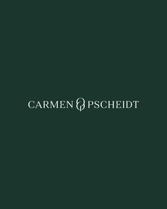 the words,'carmen pschedtt'are in white on a dark green background