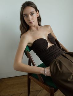 Maxi Leather Skirt, Sweetheart Neckline Top, Pixie Market, Black Bustier, Strapless Bustier, Clothing Sites, Dark Chocolate Brown, Satin Prom Dress, Ruched Bodice