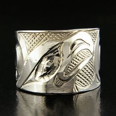 WIDE Northwest Native Silver Ring Hand-Engraved 1/2" Haida Style Eagle Band Symbolic Engraved Wide Band Ring, Symbolic Wide Band Engraved Rings, Collectible Wide Band Engraved Jewelry, Collectible Engraved Wide Band Jewelry, Silver Engraved Wide Band Ring With Stamping, Silver Wide Band Engraved Ring, Wide Band Engraved Etched Ring For Gift, Wide Band Engraved Ring As Gift, Wide Band Engraved Ring For Gift