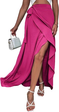 Elevate your chic style with this high waist ruffled side tie maxi skirt. The tie waist detail adds an extra level of femininity and comfort to your look, making it easy to look fabulous. This skirt is perfect for any occasion and is sure to turn heads. Imported 100% Polyester Drawstring closure Hand Wash Only Brand Size Dress Bust Waist Hip XS 0-2 31-32.5'' 23-24'' 31-34" S 4-6 33-35'' 25-26'' 35-37" M 6-12 35-36'' 27-28'' 38-39" L 12-14 38-40'' 29-31'' 40-42" XL 14-16 40-42'' 33.5-36'' 44-46" Spring Tie Waist Maxi Skirt, Chic Tie Waist Flowy Skirt, Chic Flowy Tie Waist Skirt, Flowy Maxi Skirt With Tie Waist, Chic High Waist Wrap Skirt For Party, Chic Flowy Skirt With Tie Waist, Feminine Ruffled Maxi Skirt, Feminine Maxi Skirt With Ruffles, Chic Asymmetrical Maxi Dress For Spring