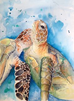 a watercolor painting of a sea turtle