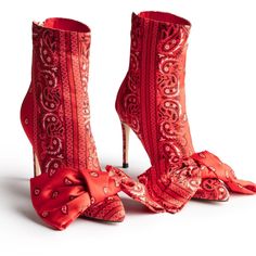 Red Bandanna Print Shoes Trendy Red Summer Boots, Spring Ankle-high Heels With Red Sole, Spring Party Boots With Red Sole, Tory Burch Boots, Womens Suede Boots, Fantastic Shoes, Green Boots, Leopard Print Heels, Red Paisley