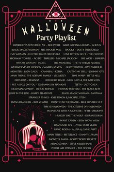 halloween party playlist with pink and black background