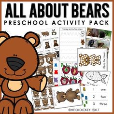 This Bear themed activity pack is full of hands on learning fun for preschool and kindergarten aged children. This pack has activities that touch on skills like colors, counting, gluing, cutting, tracing, drawing, matching, patterns, sorting, science and so much more.  The Activities Include Word Wall/Writing CardsTracing Cutting Strips3 Part CardsNumber &Beginning Sound Clip CardsWhat is different?What Comes Next PatternsAlphabet Puzzles Bear Color MatchingFeed the Bear Basic Skills Fine Mo Teddy Bear Activities For Preschool, Bears Preschool, Preschool Units, Wall Writing, Beginning Sound, Basic Skills, Number Words, Matching Patterns, Preschool Activity