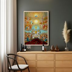 a painting on the wall above a dresser