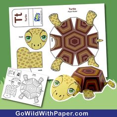 Easy papercraft turtle for kids to make.  Printable in color or black and white.  Make your own beautiful 3D turtle paper model. Paper Toys Template Accucut, Paper Toys Template Free, Cool Paper Crafts Templates, Paper Toys Templates, Toilet Paper Roll Animals Templates, Foldable Paper Toys, Paper Toys Template Green, Paper Toys Template Free Printable Papercraft, 3d Turtle