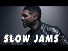 a man wearing a black leather jacket with the words slow jams in front of him