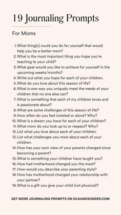 a poem that says,'19 journaling prompts for moms what things could you do for yourself? '