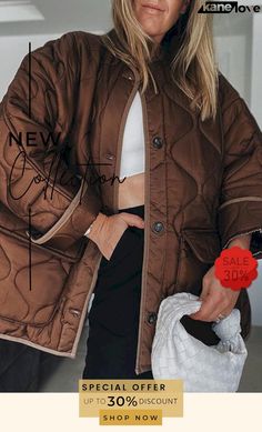 Quilted Pockets O Neck Jacket Elevate Your Style, Outerwear Women, Your Style, Shop Now, Jackets For Women, Free Shipping