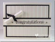 congratulations card with black and white ribbon on the front, handmade by stampin'up