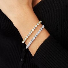 Ross-Simons - 12.00 ct. t. w. Diamond Tennis Bracelet in 14kt Yellow Gold. 7". A bracelet you'll love - and wear - forever, our 12.00 ct. t. w. round brilliant-cut diamond tennis bracelet is stunning from every angle. Timeless and ravishing in polished 14kt yellow gold, it's perfect to wear for some everyday dazzle or special occasion sparkle! Push-pull safety. Push-button clasp, diamond tennis bracelet. Diamond birthstones are the perfect gift for April birthdays. Bracelet Diamond, Diamond Birthstone, Diamond Tennis Bracelet, Tennis Bracelet Diamond, Tennis Bracelet, Round Brilliant Cut Diamond, Delicate Bracelet, Diamond Bracelet, Tennis