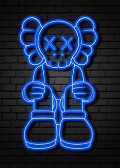 a neon sign with an image of a teddy bear in the shape of a skull