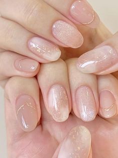 Elegant Nails Classy Korean, Wedding Nails For Bride Asian, Neutral Nails Korean, Simple Nail Designs Korean, Korean Nail Gel Design, Classy Korean Nails, Minimal Bridal Nails, Short Nail Rhinestone Design Ideas, Wedding Nails Korean