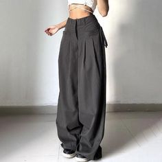 High Waist Loose Wide Leg Pants - SHExFAB Gray Office, Celana Fashion, Sweatpants Streetwear, Wide Leg Pants Women, Streetwear Korean, Outfit Chic, Wide Leg Palazzo Pants, Wide Leg Sweatpants, Casual Wide Leg Pants