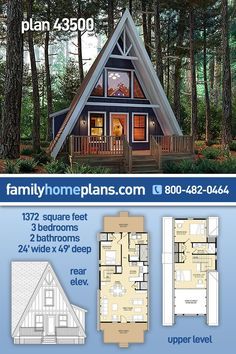 the floor plan for a small cabin with lofts and living quarters, is shown