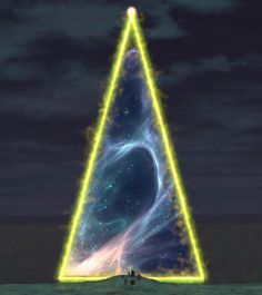 a large triangle shaped object in the middle of a night sky with stars on it