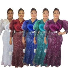 Make a statement in this Plus Size African Party Long Dresses Women Sequin Evening Gowns. Crafted from a lightweight polyester fabric, this dress is designed to flatter your figure. It features a unique African-inspired design with sequin detailing for a touch of sparkle. Perfect for special occasions, this dress is sure to turn heads. This Plus Size African Party Long Dresses Women Sequin Evening Gowns is designed to fit and flatter all body types. It features a comfortable fit and a unique sil Straight Gown, Socialite Style, Africa Clothing, Sequin Evening Gowns, Long Skirt Fashion, High Waist Fashion, Clothing Material, Dress Shoes Womens, Necklines For Dresses