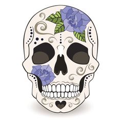 a sugar skull with blue roses on it