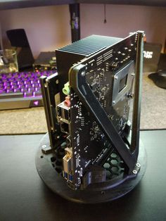 a computer case sitting on top of a desk