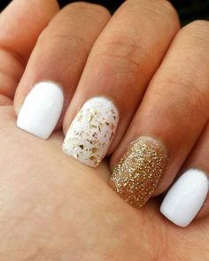 White Shellac Nails, Nexgen Nails, Gold Acrylic Nails, Gold Nail Art, Gold Nail Designs, Fall Acrylic Nails, Gold Nail, Super Nails, Shellac Nails