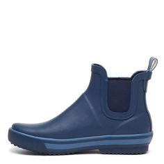 Slide on Rainbow, a navy blue women's bootie with a treaded sole and pop of color along the footbed. Perfect for rainy days calling for a modern look. Style: Rocket Dog women's rain boot Upper Material: Blue rubber with a light blue stripe on footbed Heel Loop: Included for easy on and off Sole: Treaded sole for enhanced traction Footbed: Rubber surrounding footbed Toe Shape: Rounded Shaft Height: Ankle rise Blue Chelsea Boots, Womens Rain Boots, Blue Rain, Chelsea Boots Women, Rocket Dog, Rain Boot, Slide On, Rainy Days, Blue Stripes