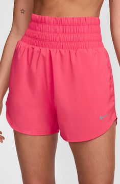 Gear up for your run with these lightweight high-waisted shorts constructed from moisture-wicking fabric and designed with brief lining for extra support. 3" inseam; 26" leg opening; 13 1/2" front rise; 17" back rise (size Medium) Elastic waist Side-seam pockets Dri-FIT moisture-wicking technology Brief liner 100% polyester Machine wash, tumble dry Imported Nike High, Shorts Athletic, Nike Shorts, Moisture Wicking Fabric, Athletic Shorts, Nike Dri Fit, High Waisted Shorts, Workout Shorts, Dri Fit