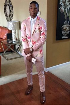 Neckline: Shawl Lapel Material: Polyester Polyester Blend Pattern: Floral Piece: 2 Piece Pocket: No Flap Formal Boys Outfit, Prom Outfits For Guys, Prom Men, Groom And Groomsmen Suits, Prom Suits For Men, Pink Shawl, Western Outfits Men, Moda Chic, Prom Suits