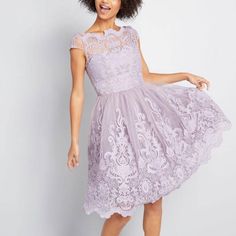 Modcloth Exquisite Elegance Lace Dress In Lavender New With Tags! Make An Unforgettable Entrance In This Decadently Embroidered Dress By Chi Chi London! With An Ornate, Illusion Neckline, Intricate Scalloped Lace, And A Full, Tulle-Lined Skirt, This Deep Red Frock Exudes Timeless Feminine Flair. Elegant Lavender A-line Dress, Elegant Lavender Lace Dress, Lavender Lace Evening Dress, Elegant Lavender Short Sleeve Midi Dress, Fitted Lavender Dress For Wedding Guest, Elegant Purple Lace Wedding Dress, Feminine Lavender Dress For Wedding, Feminine Lavender Wedding Dress, Lavender Midi Length Dress For Wedding