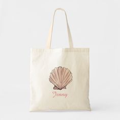 This personalized design features a pink scallop seashell illustration. This adorable tote can be personalized by adding a name in script. The dainty and elegant design of this bag makes it the perfect gift for any girly beach lover. Eco-friendly Personalized Canvas Tote Bag, Personalized Tote Shoulder Bag For Travel, Customizable Travel Tote Bags, Personalized Tote Bags For Travel, Eco-friendly Personalized Canvas Bag For Travel, Personalized Eco-friendly Canvas Travel Bag, Eco-friendly Personalized Canvas Travel Bag, Personalized Tote Bag For Vacation, Customizable Canvas Tote Bag For Personalized Gifts