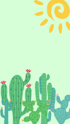 a green background with cactuses and sun