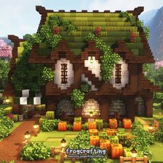 an image of a house with pumpkins around it