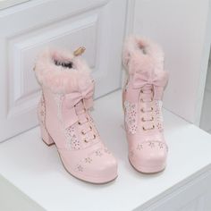 👠 Shoes 💜 sugarplum · y2k, coquette, egl, cosplay fashion and home decor store 💜 Powered by Storenvy Winter High Heels, Y2k Heels, Chirstmas Gift, Hime Gyaru, Chinese Fashion Street, Pink Snow, Cute Shoes Heels, High Heels Boots, Kawaii Shoes