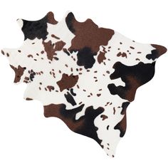 a brown and white cowhide rug on a white background