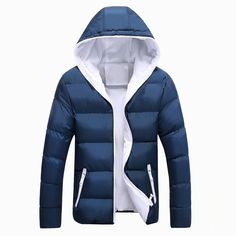 Gender:Men Pattern Type:Solid Sleeve Style:Regular Style:Casual Lining Material:Cotton Collar:Hooded Hooded:Yes Type:Regular Decoration:Pockets Fabric Type:Broadcloth Material:Polyester Model Number:YA696 Thickness:Standard Detachable Part:Collar Detachable Closure Type:Zipper Clothing Length:Regular Weight:500g Closure Type:Zipper Filling:Cotton Navy Cotton Outerwear For Winter, Blue Cotton Outerwear For Winter, Blue Fitted Long Sleeve Hooded Jacket, Navy Casual Winter Hooded Jacket, Men Winter Jacket, Winter Fashion Jackets, Casual Outwear, Hooded Jacket Men, Slim Fit Jackets