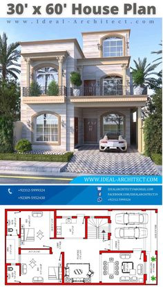 a house plan with two floors and three levels