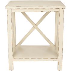 a small white wooden table with cross legs