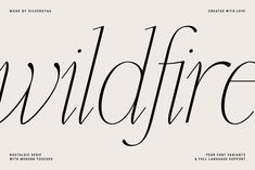 the word wildfire is written in cursive font and surrounded by black ink