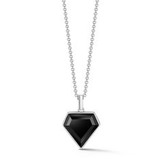 Onyx Pentagon Necklace Sterling Silver 4.50gm Black Onyx 0.75" Pendant Length 20" + 2" Chain Length Lobster Lock Made in New York Formal Onyx Necklace With Polished Finish, Formal Onyx Necklace With Black Enamel, Classic Onyx Necklace With Black Enamel, White Gold Pendant Necklace With Black Enamel, Elegant Black Necklace With Cable Chain, Formal Black Enamel Pendant Necklace, Formal Black Onyx Necklace, Black Pendant Necklace For Formal Occasions, Black Sterling Silver Necklace