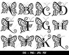 the alphabet with butterflies and swirls