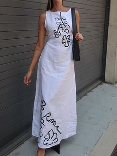 A Line Long Dress, Casual White Dress, White Cotton Dress, Sleeveless Long Dress, Printed Cotton Dress, Dresses By Length, Long Summer Dresses, Maxi Dresses Casual, Women Long Dresses