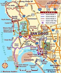 a map of san diego, california with all the roads and major cities on it