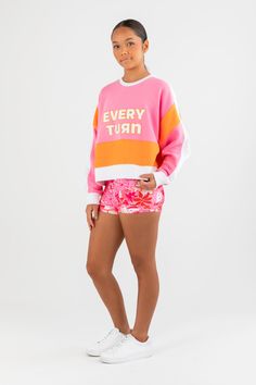 The Confidence Sweater in Candy Pink and Neon Orange will have you oozing confidence. Featuring a comfortable oversized fit and bold preppy color block details, it's the total fusion of comfort and effortless street style. Once you throw it on, you’ll never want to take it off.