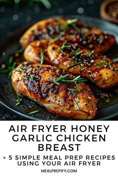 Air fryer honey garlic chicken breast served on a plate, part of a collection of meal prep recipes using your air fryer. Air Fryer Honey Garlic Chicken, Honey Chicken Breast, Honey Garlic Chicken Breast, Simple Meal Prep, Air Fryer Recipes Chicken Breast, Clean Lunches, New Air Fryer Recipes, Meal Prep For Beginners, Meal Prep Recipes