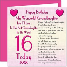 a pink card with the words happy birthday to my wonderful granddaughter